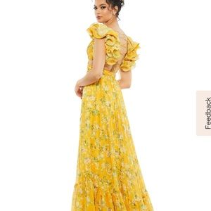 Mac Duggal YELLOW RUFFLE TIERED FLORAL CUT-OUT CHIFFON GOWN